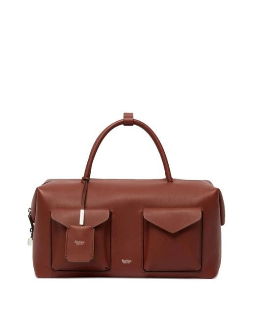 Max Mara Brown Mxaholdallcargo Pocket Top Handle Tote Bag