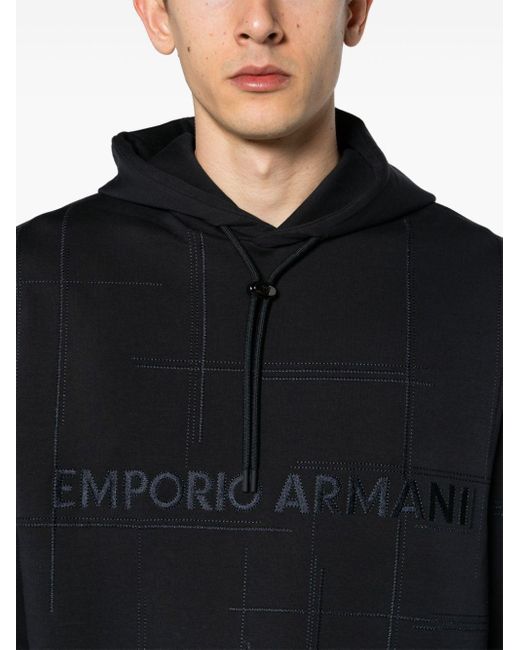 Emporio Armani Blue Logo-embroidered Drop-shoulder Hoodie for men