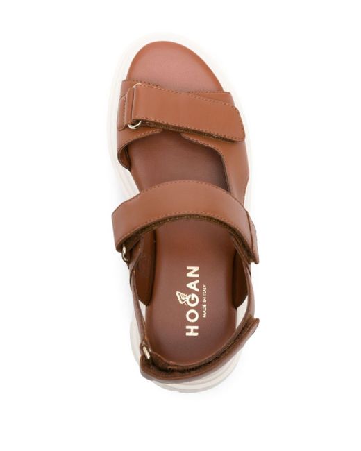 Hogan Brown H644 Touch-strap Leather Sandals
