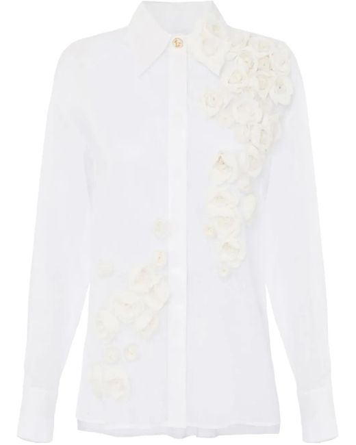 Camicia Semi Trasparente Con Applicazione A Fiori di Elisabetta Franchi in White