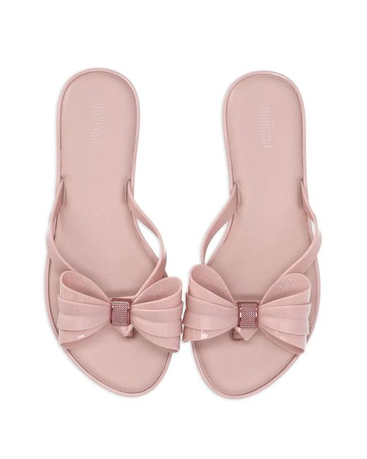 Melissa Pink Slim V Bow-Embellished Flip Flops