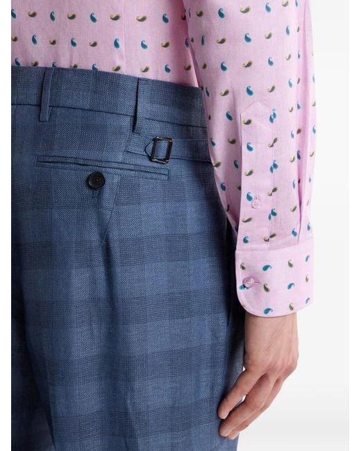 Etro Blue Checked Trousers for men