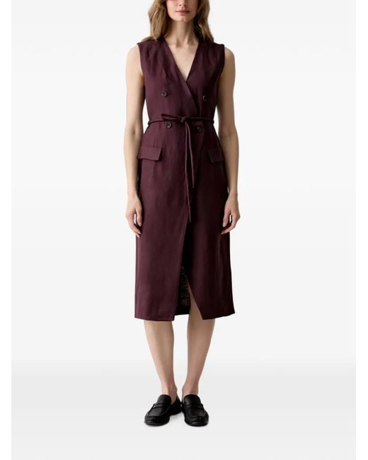 Sisley Red Double-Breasted Sleeveless Midi Dress