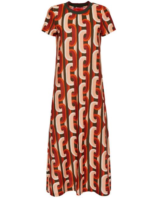 LaDoubleJ Red Sporty Swing Chain-link Print Cotton Dress