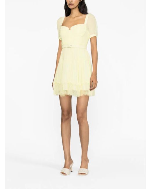 Self-Portrait Yellow Chiffon Lace Detail Mini Dress