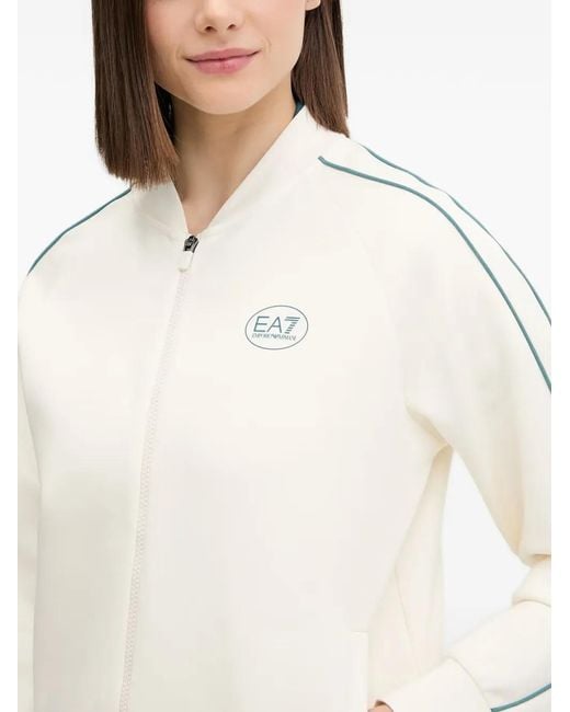 EA7 White Logo-Print Zip-Up Jacket