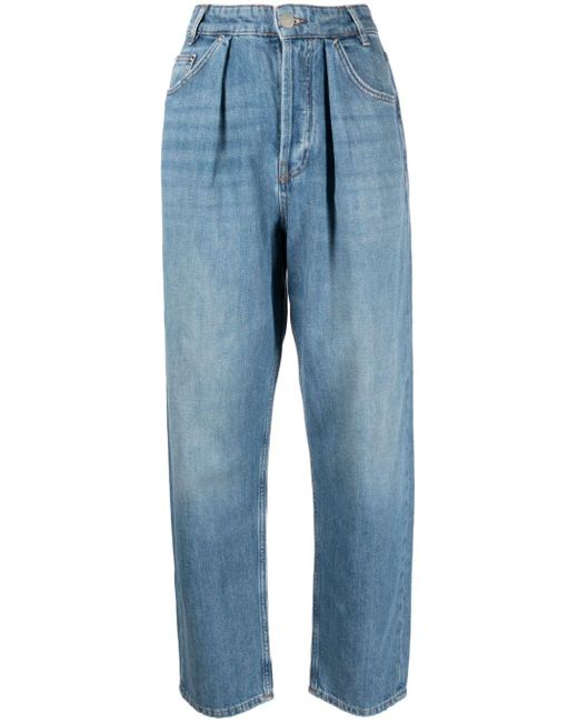 Maje Blue Pleat-detail Tapered-leg Jeans