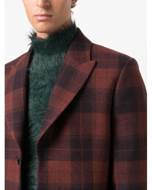 Paul Smith Red Plaid-check Single-breasted Wool Coat for men