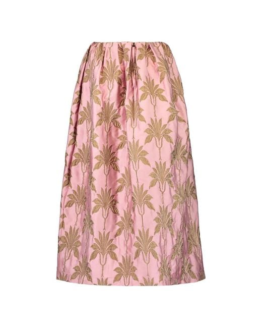 ODEEH Pink Floral Midi Skirt