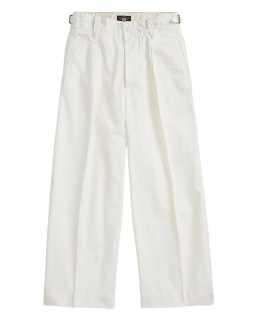 RRL White Pleated Wide-Leg Trousers