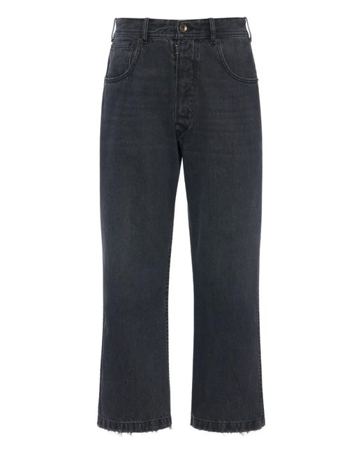 Maison Margiela Blue Frayed Cropped Trousers for men