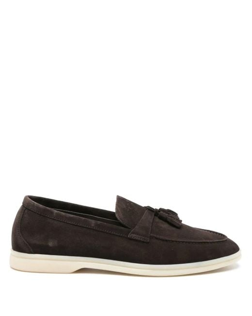Scarosso Black Tassel-Detail Suede Loafers for men