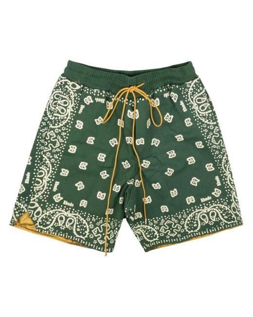 Rhude Green Bandana-print Cotton Shorts for men