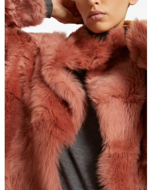 Yves Salomon Red Lamb-Fur Coat
