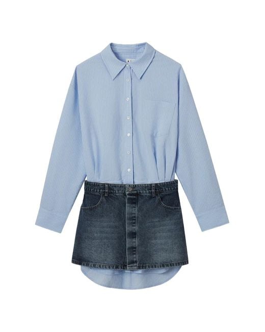 B+ AB Blue Denim-Panel Mini Dress
