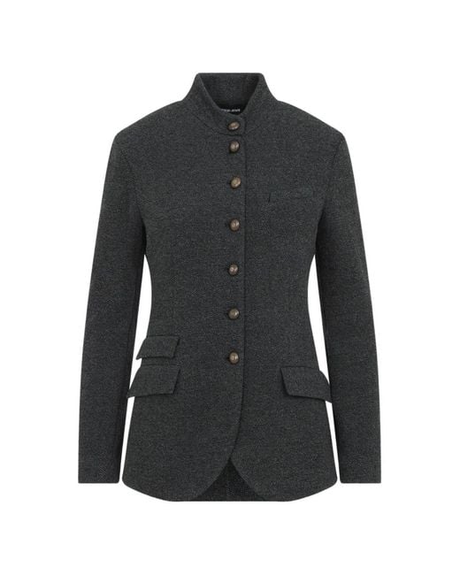 Giorgio Armani Black Slim-Fit Herringbone-Pattern Jacket
