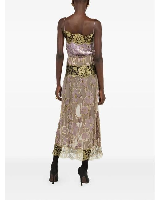 Roberto Cavalli Natural Floral-Pattern Lace Dress