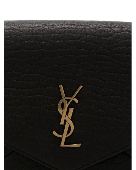 Saint Laurent Black Cassandre Grained-Leather Clutch Bag