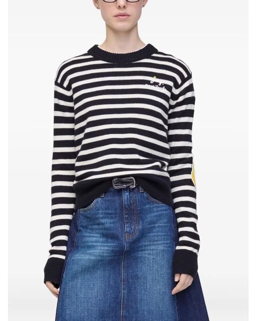 Marc Jacobs Black Striped Pattern Sweater With Floral Embellishments