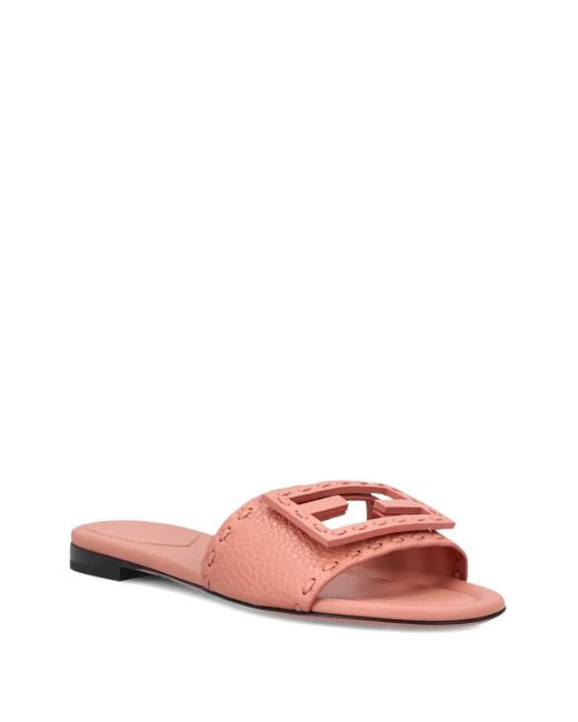 Fendi Pink Ff-Buckle Leather Sandals