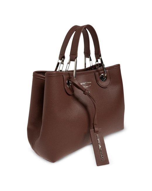 Emporio Armani Brown Sac Cabas Grainé À Logo Imprimé