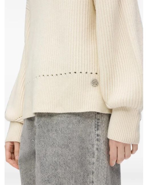 Karl Lagerfeld White Wide-Collar V-Neck Sweater