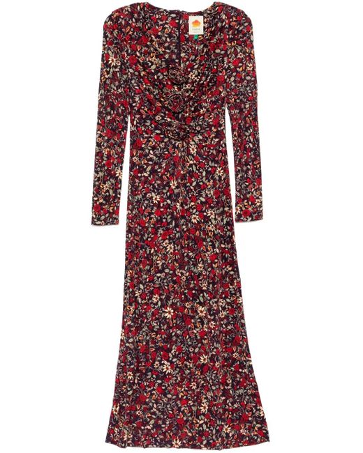 Farm Rio Midi-Jurk Met Lange Mouwen in het Red