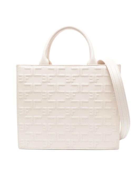Elisabetta Franchi Natural Embossed-Monogram Tote Bag