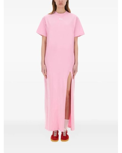 MSGM Pink Split-Hem T-Shirt Dress