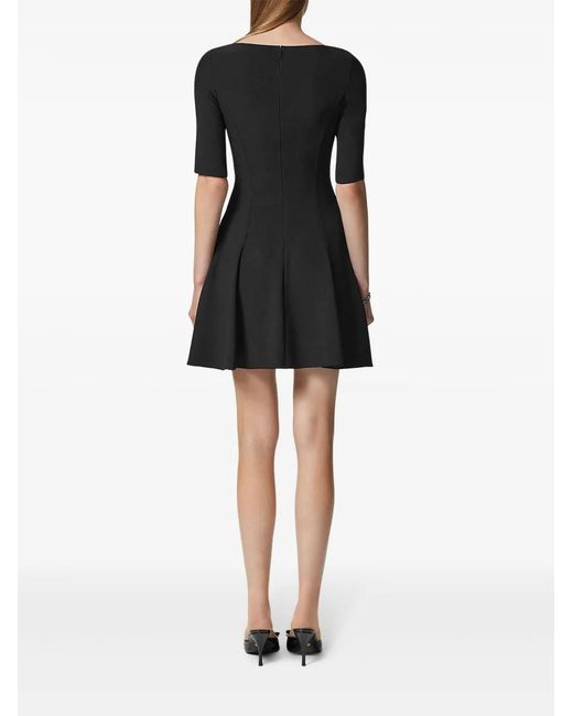 Versace Black Safety Pin Flared Matte Satin Mini Dress