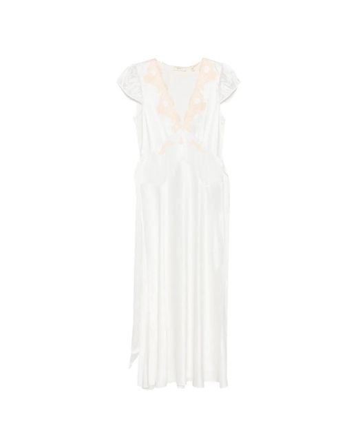 Doen White Coraline Lace V-Neck Midi Dress