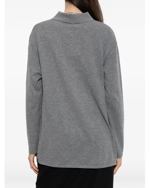 Lisa Yang Gray Buttoned Polo Knitwear