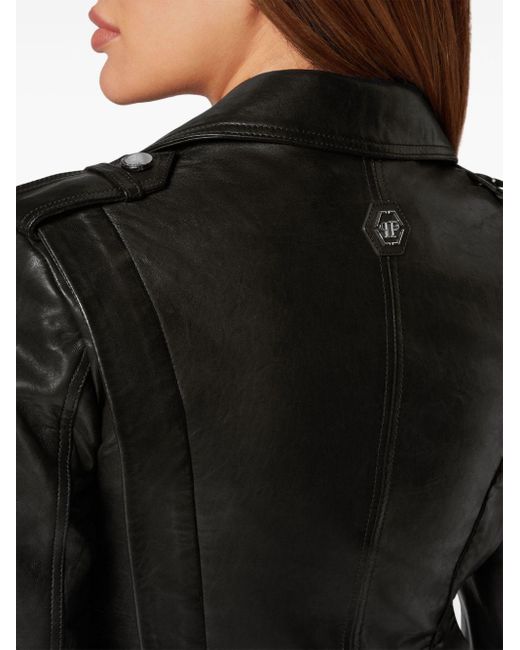 Philipp Plein Black Leather Biker Jacket