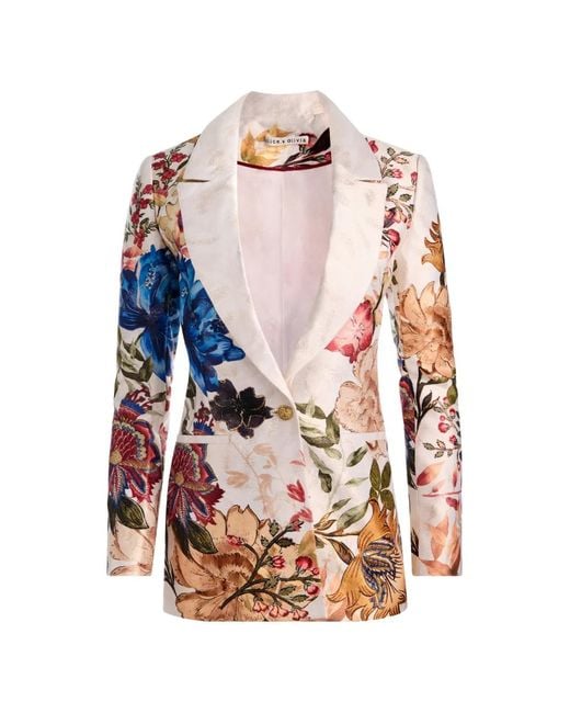 Alice + Olivia Natural Denny Floral-Print Blazer