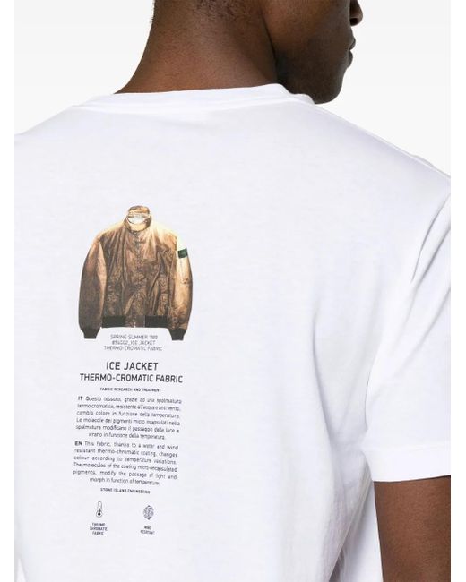 Stone Island White Logo-Print Cotton T-Shirt for men