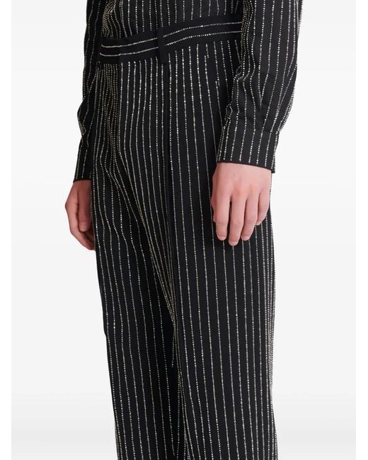 Balmain Gray Crystal Stripe Straight-Fit Pants for men