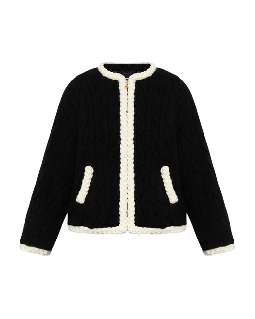 Moschino Black Cable-Knit Elbow-Patch Jacket