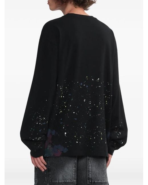 we11done Black Splatter Long-Sleeves T-Shirt for men