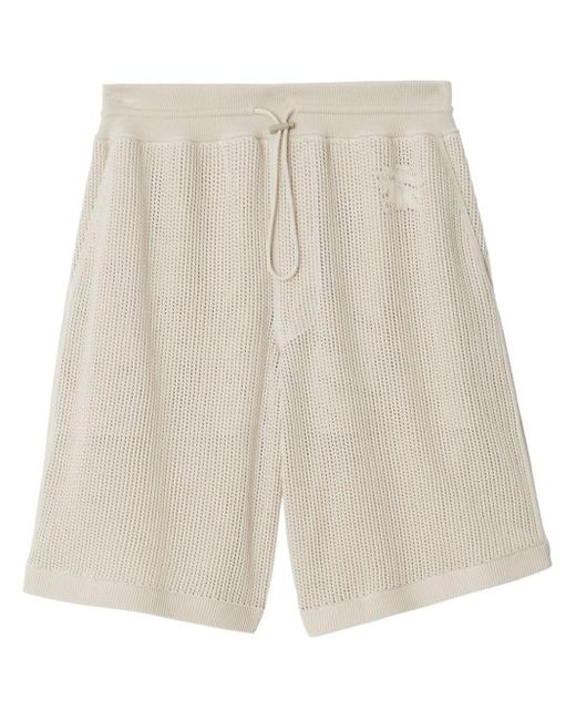 Burberry White Embroidered-logo Mesh Cotton Shorts for men