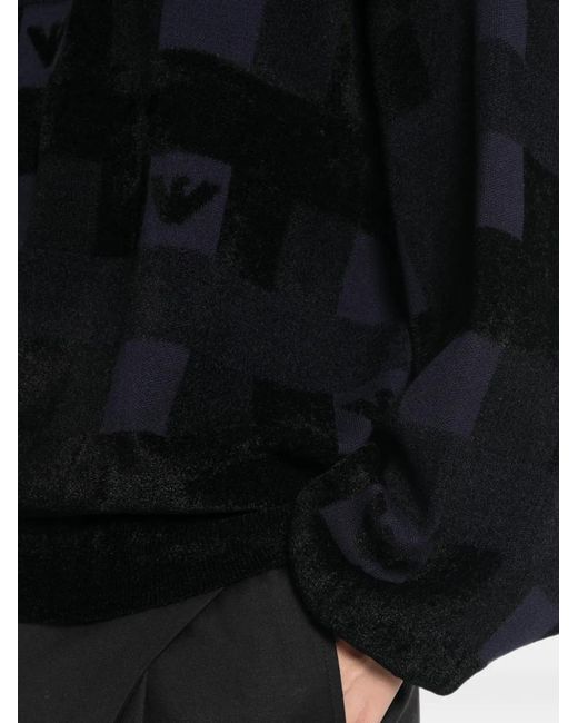 Emporio Armani Black Logo-Patterned Chenille Sweater