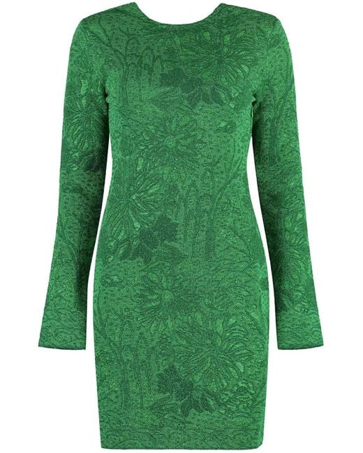Givenchy Green Floral-Jacquard Lurex Minidress