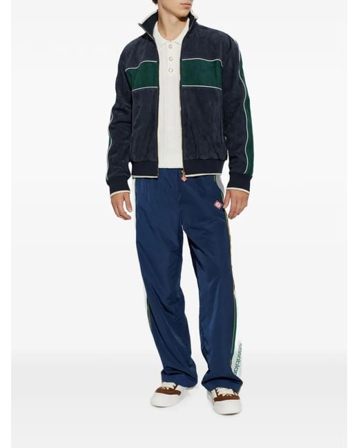 Casablanca Blue Monogram-Pattern Suede Sport Jacket for men