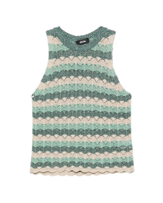 Dixie Green Striped Crochet-Knit Top