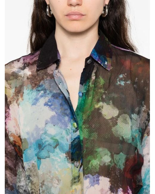 Chemise En Soie À Imprimé Abstrait Yavi en coloris Blue