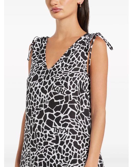 Karl Lagerfeld White Animal-Print V-Neck Midi Dress