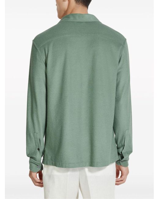 Zegna Green Long-sleeve Cotton-silk Shirt for men