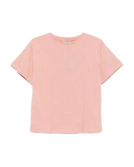 Twinset Pink Logo-Pattern T-Shirt