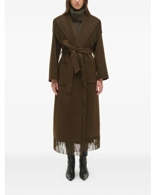 Jonathan Simkhai Green Fringe-Trimmed Belted Coat