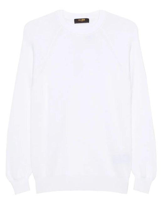 Moorer White Ribbed Crew-Neck Jumper for men