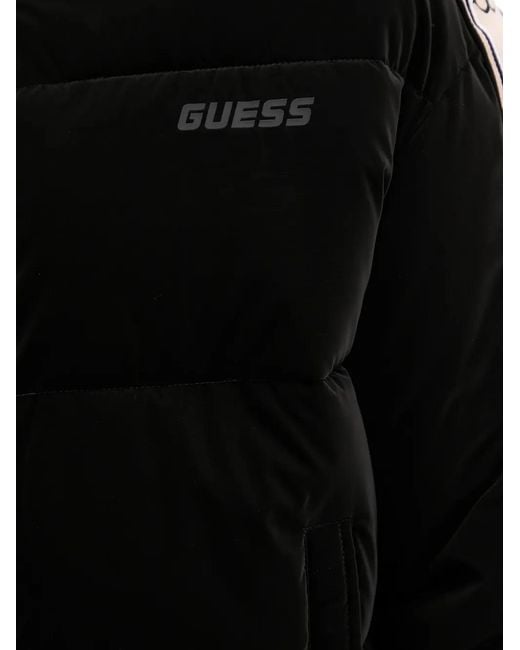 Guess Black Logo-Tape Padded Jacket